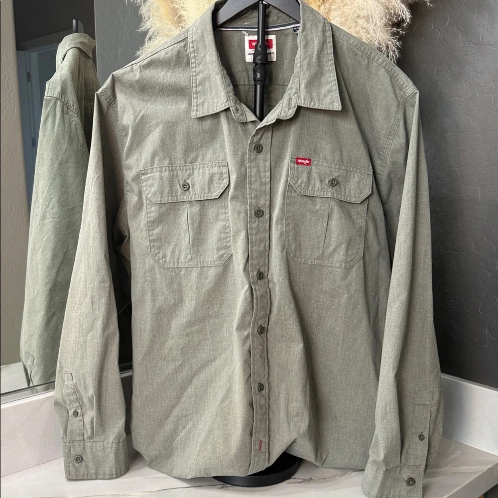 WRANGLER MENS SAGE/OLIVE LONG SLEEVE BUTTON DOWN 2XL